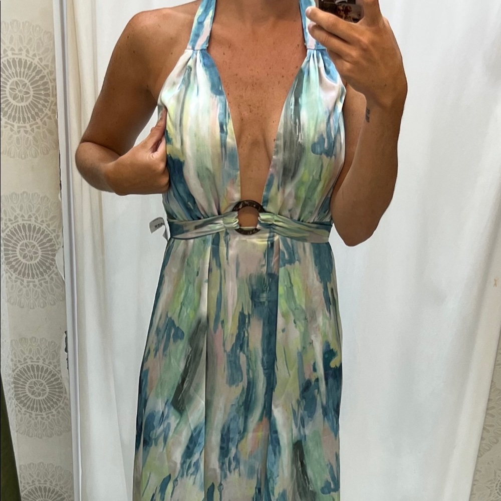 O-Ring blue/green maxi dress